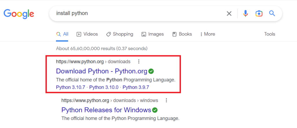 HOW TO INSTALL PYTHON ON WINDOWS 11 : Search