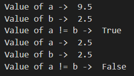 PYTHON RELATIONAL OPERATORS : Output