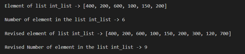 ADDING NEW ELEMENTS IN THE LISTS : Output