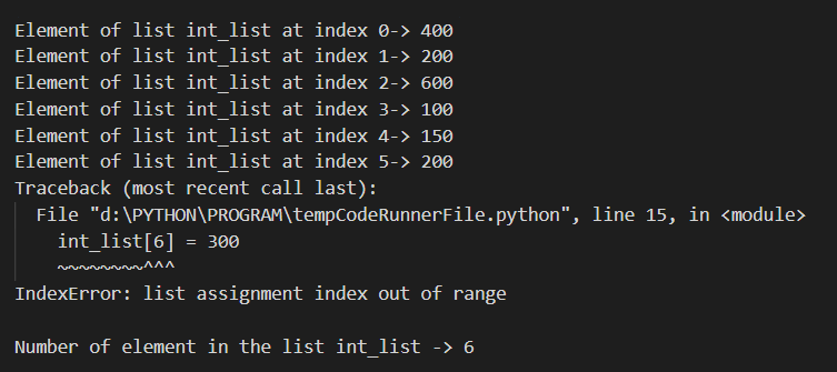 UPDATING PYTHON LISTS : Output