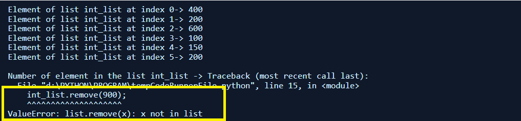 REMOVING ELEMENT IN THE LISTS : Output