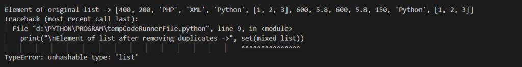 REMOVING DUPLICATES USING PYTHON SET : Output