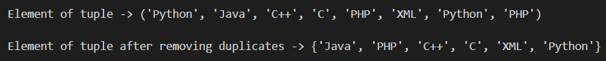 ACCESSING STRING TUPLE IN PYTHON : Output