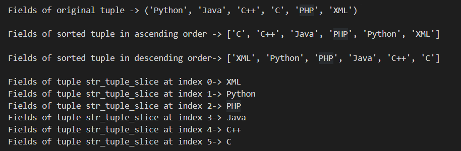 PYTHON TUPLE SORTING OPERATIONS : Output