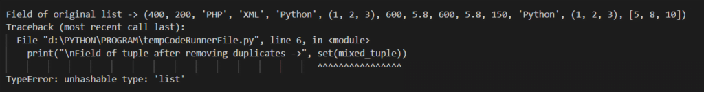 REOVING TUPLE DUPLICATES USING SET : Output