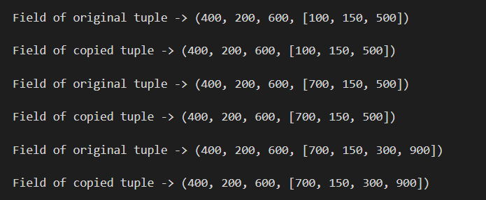 PYTHON TUPLE SHALLOW COPY : Output