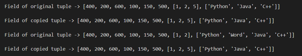 PYTHON TUPLE DEEP COPY : Output