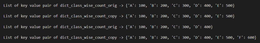 PYTHON DICTIONARY DEEP COPY OPERATION : Output