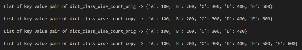 PYTHON DICTIONARY DEEP COPY OPERATION : Output