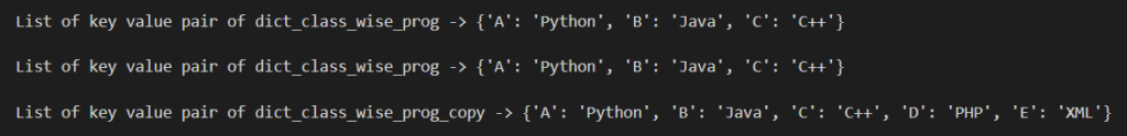 UPDATING PYTHON DICTIONARIES : Output